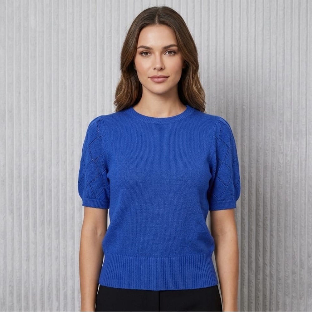 Royal Blue Diamond Knit Short Sleeve Sweater – Yesfashion (Size Small)